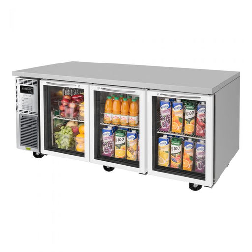 Turbo Air JUR-72-G-N J Series 72" Glass Door Undercounter Refrigerator w/ 3 Sections & Side Mounted Compressor - Donut-Supplies.Com