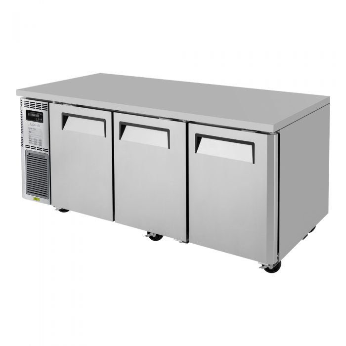 Turbo Air JUR-72-N6 J Series 72"/ 3 Solid Door Undercounter Refrigerator w/ 3 Sections & Side Mounted Compressor - Donut-Equipment.com