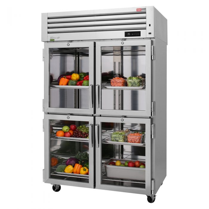 Turbo Air PRO-50-4R-G-N 51 3/4" Two Section Reach In Refrigerator, (4) Right Hinge Glass Doors, 115v - Donut-Equipment.com