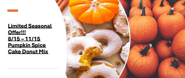 Pumpkin Spice Cake Donut Mix — limited seasonal offer, 8/15–11/15
