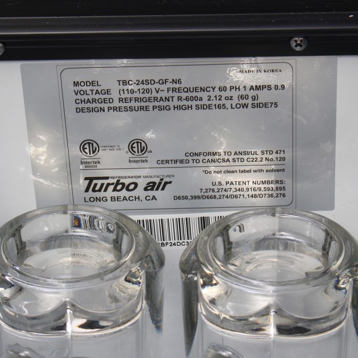 Turbo Air TBC-50SD-GF-N 50" 2-Section Glass Chiller – 140 Mug Capacity, Stainless Steel, 115v - Donut-Equipment.com