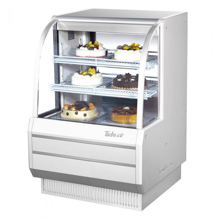 Turbo Air TCGB-36-W-N 36" Curved Glass Refrigerated Bakery Display Case, White Exterior, 115v - Donut-Supplies.Com