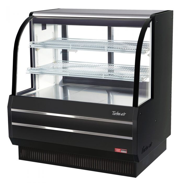 Turbo Air TCGB-48DR-B 48-1/2" Curved Glass Full-Service Dry Bakery Display Case, 3 Levels, Black Exterior, 115v - Donut-Supplies.Com