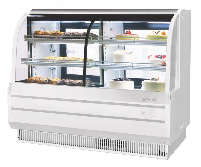 Turbo Air TCGB-60CO-W-N 60-1/2" Curved Glass Full-Service Dual Zone Dry/Refrigerated Bakery Display Case, 3 Levels, White Exterior, 115v - Donut-Supplies.Com