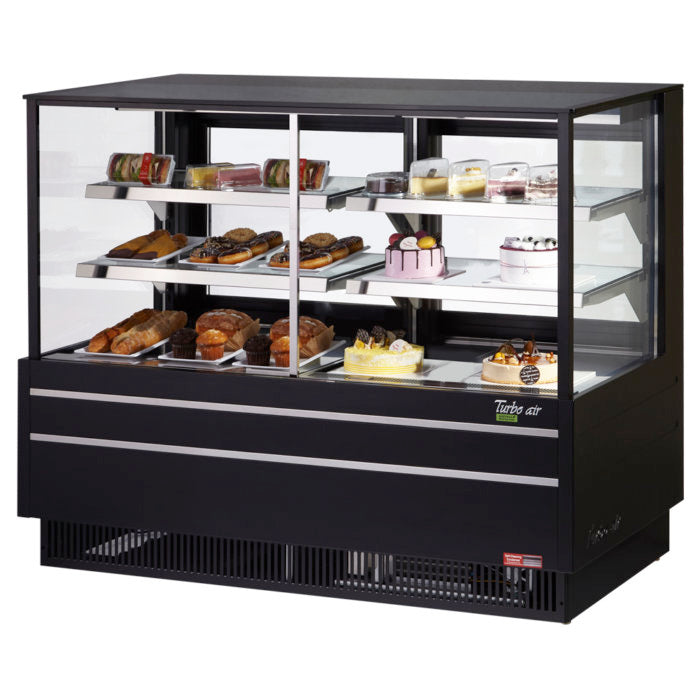 Turbo Air TCGB-60UF-CO-B-N 60-1/2" Straight Glass Full-Service Dual Zone Dry/Refrigerated Bakery Display Case, 3 Levels, Black Exterior, 115v - Donut-Supplies.Com