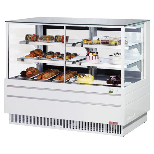 Turbo Air TCGB-60UF-CO-W-N 60-1/2" Straight Glass Full-Service Dual Zone Dry/Refrigerated Bakery Display Case, 3 Levels, White Exterior, 115v - Donut-Supplies.Com