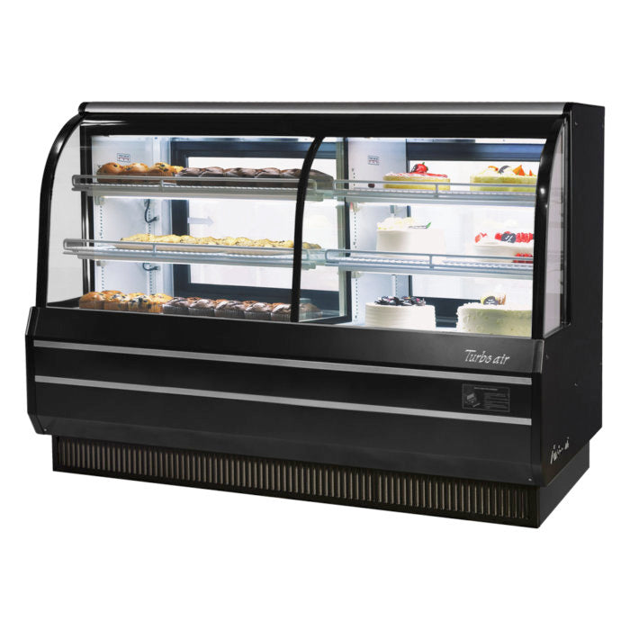 Turbo Air TCGB-72CO-B-N 72" Curved Glass Full-Service Dual Zone Dry/Refrigerated Bakery Display Case, 3 Levels, Black Exterior, 115v - Donut-Supplies.Com