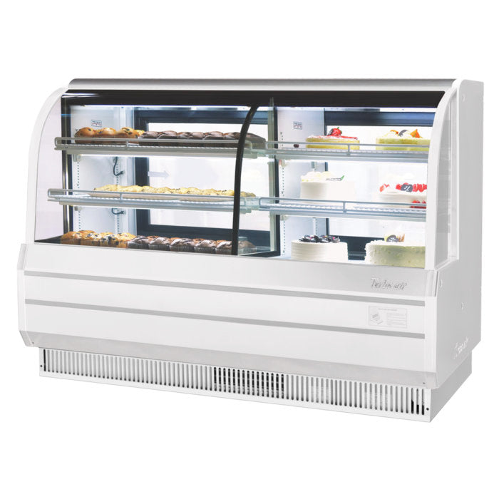 Turbo Air TCGB-72CO-W-N 72" Curved Glass Full-Service Dual Zone Dry/Refrigerated Bakery Display Case, 3 Levels, White Exterior, 115v - Donut-Supplies.Com