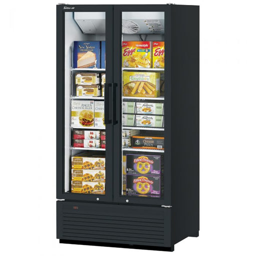 Turbo Air TGF-35SDHB-N 39 1/2" Black Super Deluxe Two Section Display Freezer w/ Swing Doors – Bottom Mount Compressor, LED Lighting, 115v - Donut-Supplies.Com