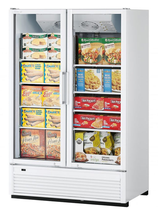 Turbo Air TGF-47SDH-N 51 1/8" White Super Deluxe Two Section Display Freezer w/ Swing Doors – Bottom Mount Compressor, LED Lighting, 115v - Donut-Supplies.Com