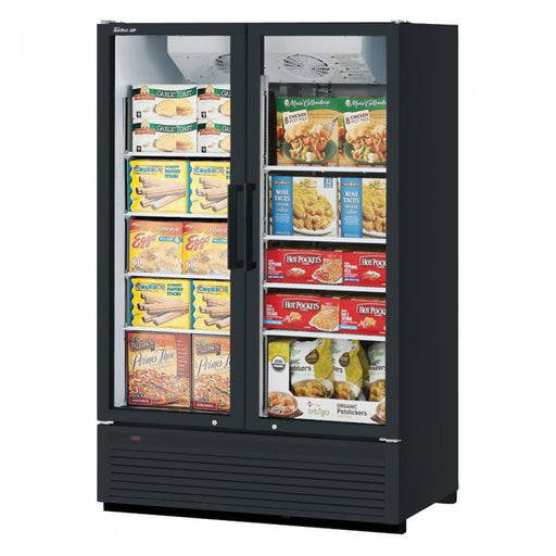 Turbo Air TGF-47SDHB-N 51 1/8" Black Super Deluxe Two Section Display Freezer w/ Swing Doors – Bottom Mount Compressor, LED Lighting, 115v - Donut-Supplies.Com