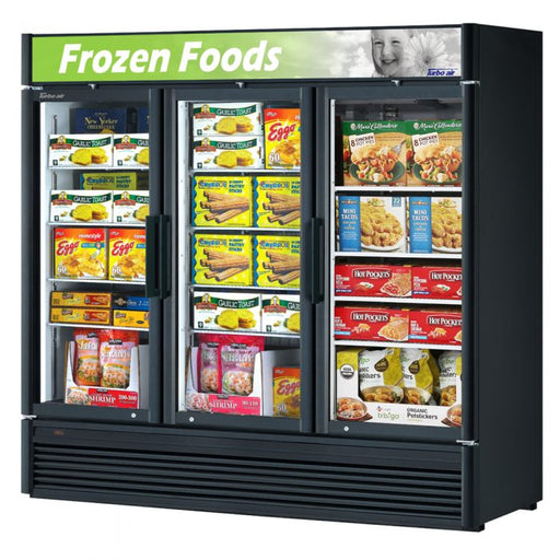 Turbo Air TGF-72SD-N-B 78" White Super Deluxe Three Section Display Freezer – (3) Swing Doors, LED Lighting, 115v - Donut-Supplies.Com