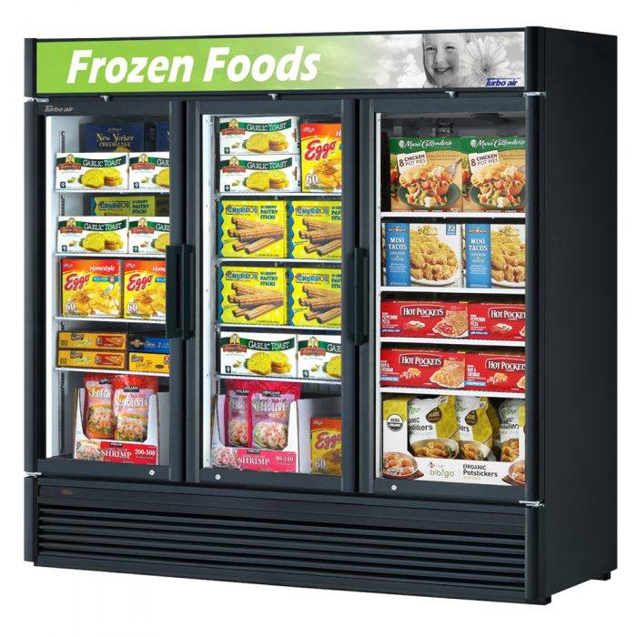 Turbo Air TGF-72SD-N-B 78" White Super Deluxe Three Section Display Freezer – (3) Swing Doors, LED Lighting, 115v - Donut-Supplies.Com