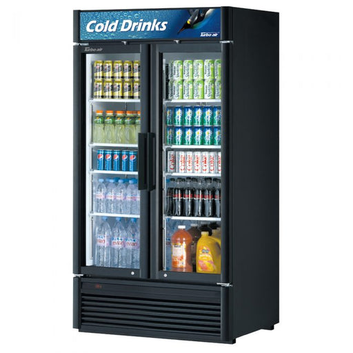 Turbo Air TGM-35SDB-N 39 1/2" Black Super Deluxe Glass Door Refrigerator – Two Swing Doors, LED Lighting, 115v - Donut-Supplies.Com