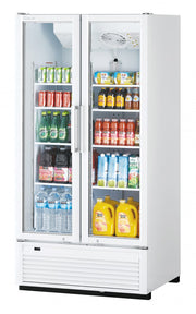 Turbo Air TGM-35SDH-N 39 1/2" White Super Deluxe Two Section Glass Door Merchandiser – (2) Left/Right Hinge Doors, 115v - Donut-Equipment.com