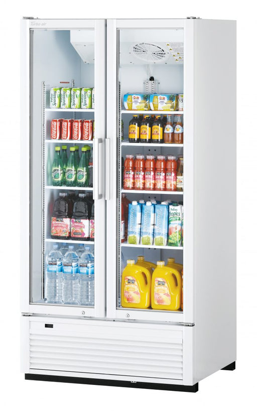 Turbo Air TGM-35SDH-N 39 1/2" White Super Deluxe Two Section Glass Door Merchandiser – (2) Left/Right Hinge Doors, 115v - Donut-Supplies.Com