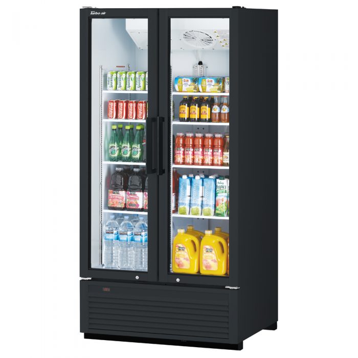 Turbo Air TGM-35SDHB-N 39 1/2" Black Super Deluxe Two Section Glass Door Merchandiser – (2) Left/Right Hinge Doors, 115v - Donut-Equipment.com