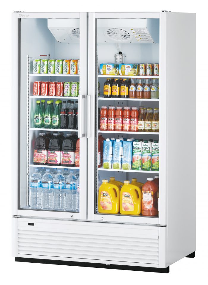 Turbo Air TGM-47SDH-N 51" White Super Deluxe Two Section Glass Door Merchandiser – (2) Left/Right Hinge Doors, 115v - Donut-Equipment.com