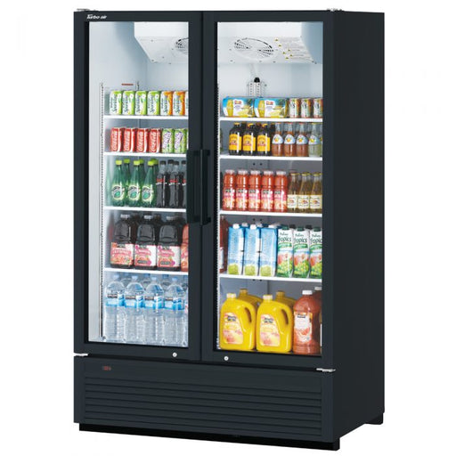 Turbo Air TGM-47SDHB-N 51" Black Super Deluxe Two Section Glass Door Merchandiser – (2) Left/Right Hinge Doors, Black, 115v - Donut-Supplies.Com