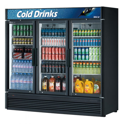 Turbo Air TGM-72SDB-N 78" Black Super Deluxe Glass Door Refrigerator – Three Swing Doors, LED Lighting, 115v - Donut-Supplies.Com