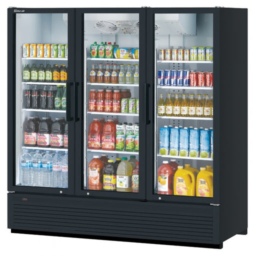 Turbo Air TGM-72SDHB-N 78" Black Super Deluxe Three Section Glass Door Merchandiser – (3) Left/Right Hinge Doors, 115v - Donut-Supplies.Com