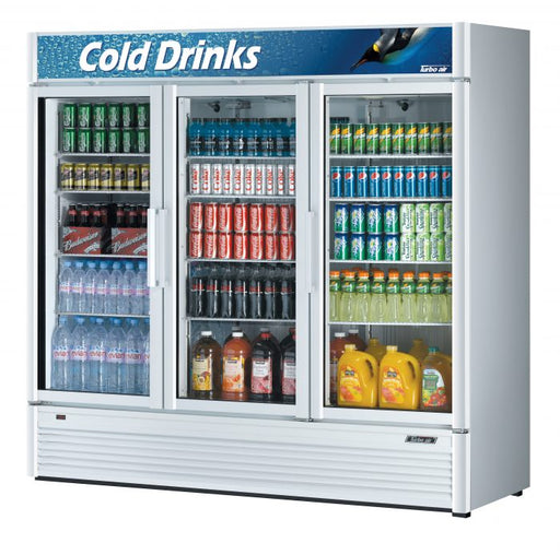 Turbo Air TGM-72SD-N 78" White Super Deluxe Glass Door Refrigerator – Three Swing Doors, LED Lighting, 115v - Donut-Supplies.Com