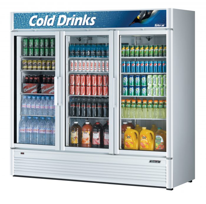 Turbo Air TGM-72SD-N 78" White Super Deluxe Glass Door Refrigerator – Three Swing Doors, LED Lighting, 115v - Donut-Supplies.Com