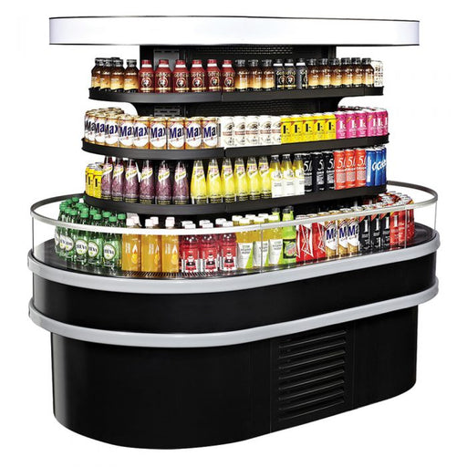 Turbo Air TIOM-20RSRB-N 48" Black Vertical Island Open Air Cooler with (4) Levels, 220v/1ph - Donut-Supplies.Com