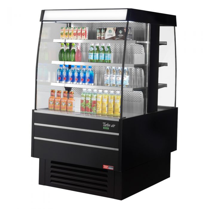 Turbo Air TIOM-36SB-N 39 3/8" Black Vertical Island Open Air Cooler with (4) Levels, 220v/1ph - Donut-Supplies.Com