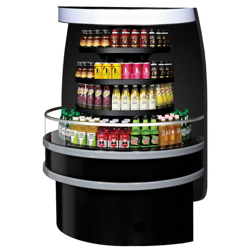 Turbo Air TIOM-48RB-N 48" Black Half-Round Island Open Air Cooler Display Case with (4) Levels, 220v/1ph - Donut-Supplies.Com