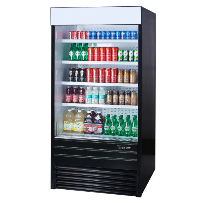 Turbo Air TOM-36EB-N 36" Black Vertical Open Air Cooler w/ (5) Levels, 115v - Donut-Supplies.Com