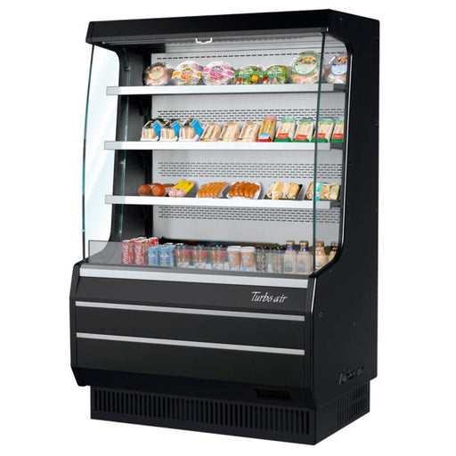 Turbo Air TOM-40MB-N 39" Black Vertical Open Air Cooler – 4 Levels, 115v - Donut-Supplies.Com