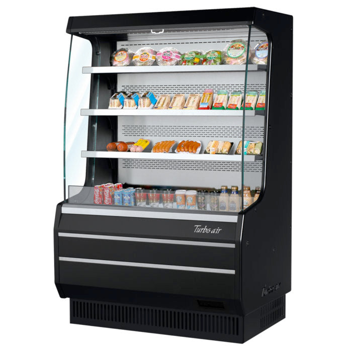 Turbo Air TOM-40MB-N 39" Black Vertical Open Air Cooler – 4 Levels, 115v - Donut-Supplies.Com