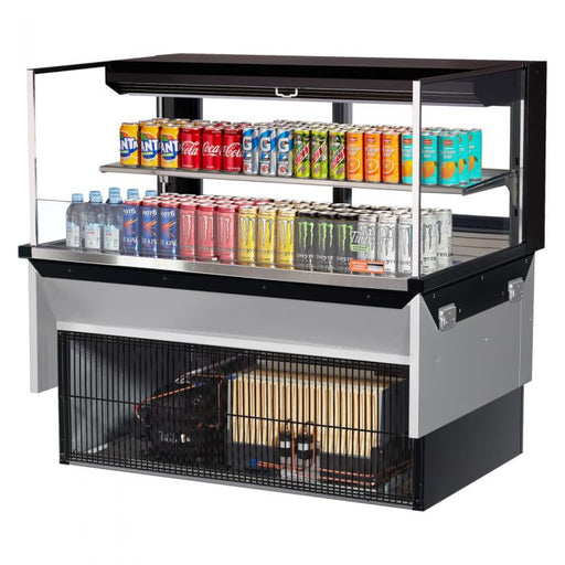 Turbo Air TOM-48L-UFD-B-2SI-N 48" Drop-In Horizontal Open Air Cooler w/ (2) Levels – Black Exterior, 115v - Donut-Supplies.Com
