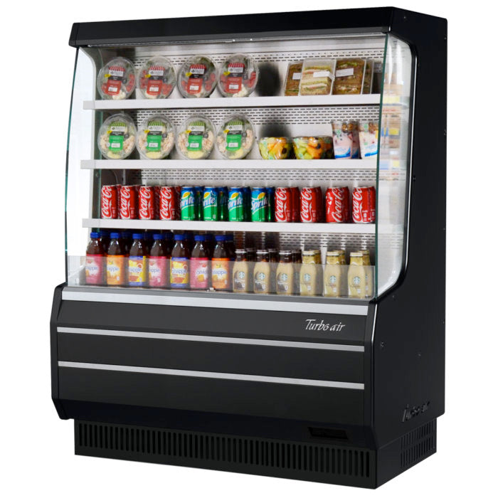 Turbo Air TOM-50MB-N 50 7/8" Black Vertical Open Air Cooler – 4 Levels, 115v - Donut-Equipment.com