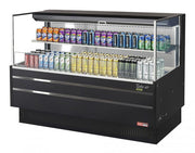 Turbo Air TOM-60L-UF-B-2S-N 58 3/4" Black Low Profile Horizontal Open Air Cooler w/ (2) Levels – Ultra Front Merchandiser, 115v - Donut-Equipment.com