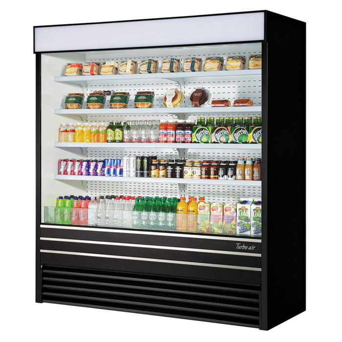 Turbo Air TOM-72EB-N 72" Black Vertical Open Air Cooler w/ (5) Levels, 220v/1ph - Donut-Supplies.Com