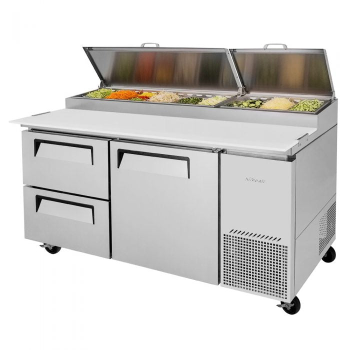 Turbo Air TPR-67SD-D2-N 67" Pizza Prep Table with 1 Door and 2 Drawers - Donut-Equipment.com
