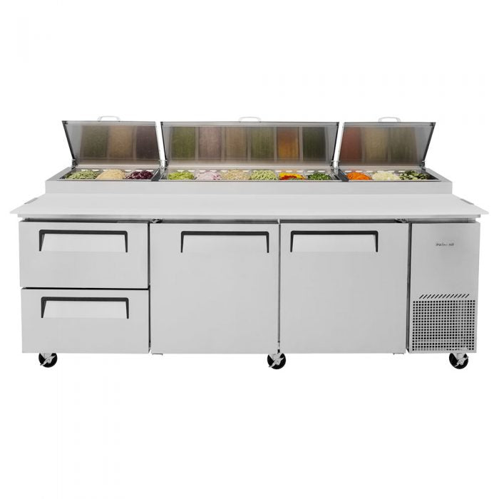 Turbo Air TPR-93SD-D2-N 93" Pizza Prep Table with 2 Doors and 2 Drawers - Donut-Equipment.com