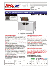 Turbo Air Super Deluxe TST-60SD-12M-N-LW 60" 2 Door Mega Top Refrigerated Sandwich Prep Table with Left Work Station - Donut-Equipment.com
