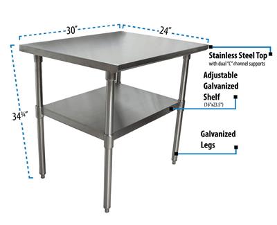 BK Resources 30" x 24" 18 Gauge Stainless Steel Work Table with Galvanized Undershelf – Prep Table - Donut-Equipment.com