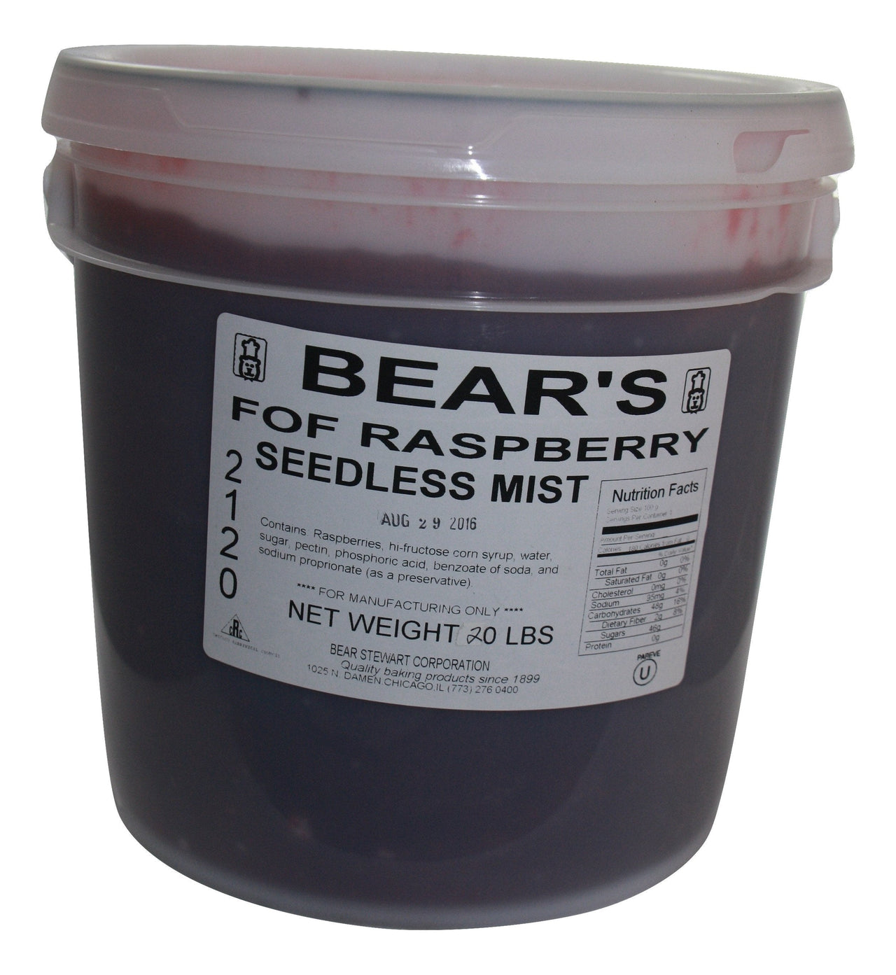 Bear Stewart Red Raspberry Seedless Mist Filling- 20 Pound Pail