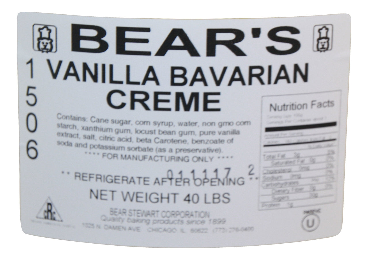 Bear Stewart Vanilla Bavarian Creme Pastry, Pie and Cake Filling- 40 Pound Pail