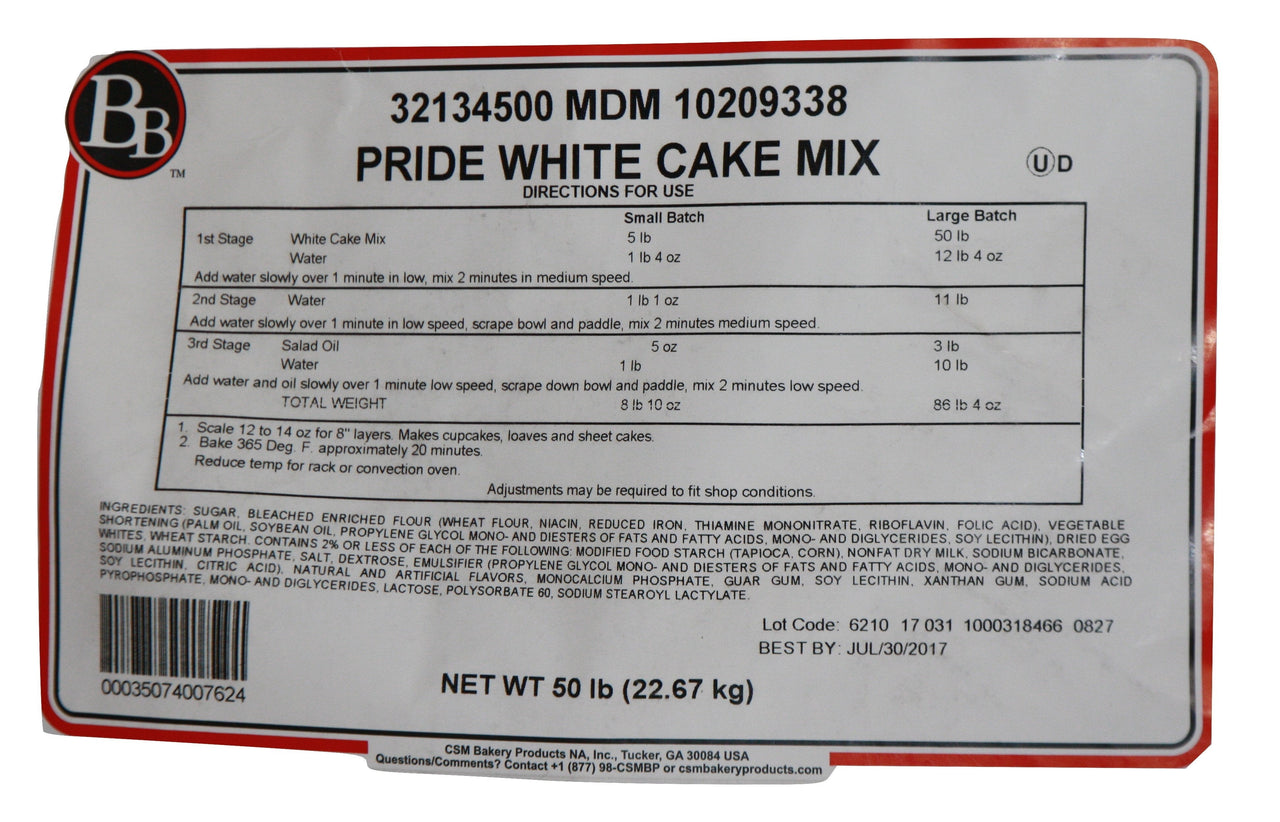 Best Brands Pride, White Sheet Cake Mix- 50 bag pallet- 5% off