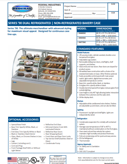 Federal SN773SC Dual Refrigerated/Non Refrigerated Bakery Case 77" x 37.75 x 48"